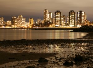 Downtown Vancouver at dusk from Kits
